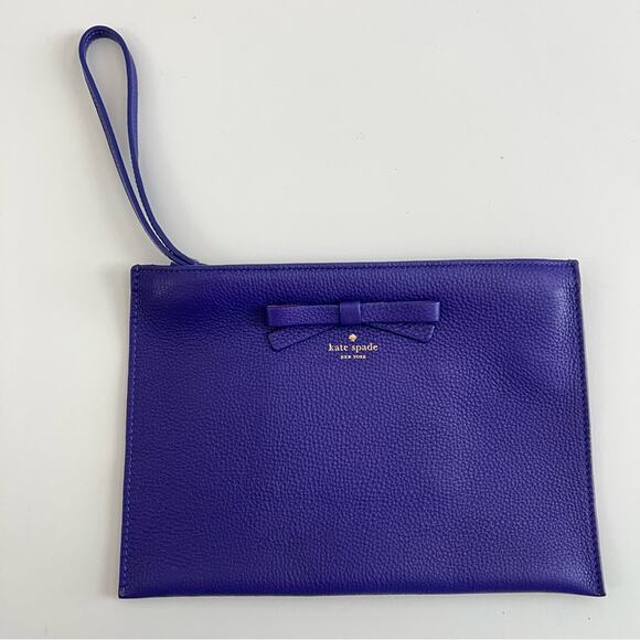 Kate Spade On Purpose pebbled leather zip bow wristlet Rwanda purple blue - Picture 5 of 10